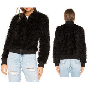 Chaser Faux Lamby Black Vegan Fur Bomber Jacket L NWT